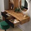 A vanity table with makeup and accessories, a stool, and a mirror with LED lighting. Podgląd zdjęcia produktu