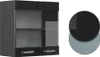 A black high-gloss wall cabinet with glass doors and two drawers, shown next to a color swatch. Anteprima dell’immagine prodotto