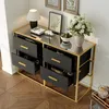 Sideboard mit 4 Schubladen und Glasplatte, Metallrahmen in Produktbild-Vorschau 2