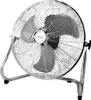 A chrome floor fan on a white background. Voir les images du produit