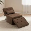 A brown sofa bed with a detached ottoman is shown on a textured rug in a room. Náhled obrázku produktu