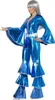 70er Jahre Damen Outfit Disco Overall Retro Tanzkostüm Blau Produktbild-Vorschau 2