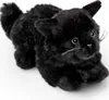 A plush black cat toy lying down on a white background. Náhled obrázku produktu