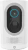 A white smart security camera with a black lens and button, and a blue ring around the lens. Produktbild-Vorschau