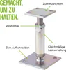 A close-up view of a metal post anchor with labels pointing out its features. Náhled obrázku produktu