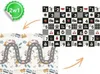 A collage showing a foldable foam mat with a road and cartoon characters on one side, and a black and white patterned mat with numbers and images on the other side. Arrows indicate the two sides are part of the same product. Produktbild-Vorschau