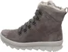 A side view of a gray suede boot with fur lining and laces. Produktbild-Vorschau
