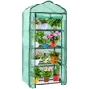 A green four-tier greenhouse filled with various potted plants. Voir les images du produit