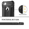 A close-up of a black phone case with a highlighted section showing responsive buttons and text indicating 'FUNCTIONAL BUT SLIM'. Produktbild-Vorschau