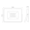 Technical drawing of a floodlight with dimensions. Náhled obrázku produktu