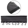 A black fabric organizer with hooks and a magnified view of the velcro closure. Produktbild-Vorschau