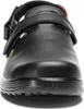A close-up front view of a black clog-style shoe with straps. Produktbild-Vorschau