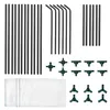 A collection of parts for a small greenhouse, including poles, connectors, and a white net cover. Voir les images du produit