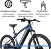 A blue Zündapp e-bike with feature callouts. Produktbild-Vorschau