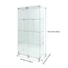 A clear, professional shot of a glass display cabinet with dimensions indicated. Podgląd zdjęcia produktu