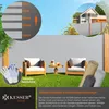 A garden scene with a privacy fence, chairs, and a table, showcasing the product's use and features. Produktbild-Vorschau