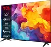 A TCL 55-inch 4K HDR LED Google TV is shown from a front-side angle, with its stand visible. Produktbild-Vorschau