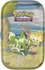 A Pokémon trading card game mini tin box featuring two Pokémon characters, a grassy field, and a beach scene in the background. Produktbild-Vorschau