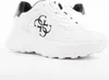 A close-up, studio shot of a white Guess sneaker with a black logo. Produktbild-Vorschau