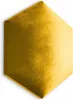 A single hexagonal acoustic panel in a yellow velvet finish, shown in a studio shot against a white background. Produktbild-Vorschau