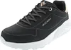 A black Skechers sneaker with white soles and rose gold accents is shown from a side angle against a white background. Voir les images du produit