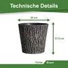 A product image showing a planter with dimensions and color information. Produktbild-Vorschau