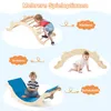 A collage of three scenes showing children interacting with a wooden climbing structure in different configurations. Produktbild-Vorschau