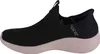 A side view of a black Skechers slip-on sneaker with a pink sole. Náhľad obrázku produktu