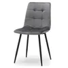 A single gray upholstered dining chair with tufted detailing and black metal legs, presented against a white background. Podgląd zdjęcia produktu