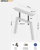 A technical drawing of a metal table leg with dimensions and feature icons. Podgląd zdjęcia produktu