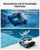 Two images showing a pool robot in water and on the edge of a pool, with text describing its features. Produktbild-Vorschau