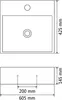Diagrams showing the dimensions of a black ceramic sink. Produktbild-Vorschau