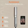 A close-up marketing image of a hair dryer with text highlighting its features and benefits. Produktbild-Vorschau