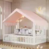 Flieks Kinderbett 90x200cm mit Led, Hausbett mit Baldachin Produktbild-Vorschau 4