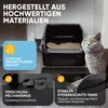A cat sitting next to an open litter box, with close-up views of its features. Produktbild-Vorschau
