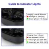 An instructional diagram showing how to interpret the indicator lights on a charging case for earbuds. Podgląd zdjęcia produktu