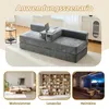 Collage showing a modular sofa in different settings: a living room, a reading nook, and a home theater. Produktbild-Vorschau