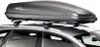 A dark gray Hapro roof box is mounted on the roof of a silver car. Produktbild-Vorschau