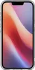 A clear, front-facing product shot of a transparent phone case with a colorful abstract wallpaper on the phone screen. Produktbild-Vorschau