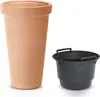 A terracotta-colored planter and a black bucket are shown side-by-side against a white background. Produktbild-Vorschau