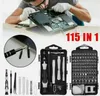 A collage showing a person repairing a laptop, a close-up of a screwdriver set, and two tool cases filled with various screwdriver bits and tools. Produktbild-Vorschau