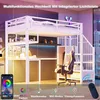 A loft bed with an integrated desk and shelving, illuminated by LED lights. Podgląd zdjęcia produktu