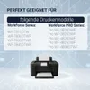 A marketing image showing a printer and a list of compatible printer models. Produktbild-Vorschau