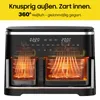 A dual-basket air fryer with internal heating elements and food baskets visible. Produktbild-Vorschau