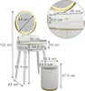 A diagram showing the dimensions of a white vanity table and stool with LED mirror. Podgląd zdjęcia produktu