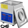 A stainless steel ultrasonic cleaner with its lid open, showing the digital display and control panel. Voir les images du produit