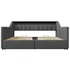 A modern upholstered bed frame with a headboard and integrated storage compartments. Náhled obrázku produktu
