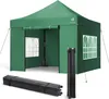 A green pop-up tent is shown with its frame and carrying bags. Produktbild-Vorschau