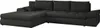 A dark gray sectional sofa with tufted cushions and a chaise lounge, shown from a side-angle against a white background. Náhľad obrázku produktu