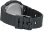 Close-up view of the back of a black watch band and buckle. Voir les images du produit